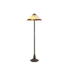 Adolfo 2 Light Octagonal Floor Lamp E27 With 40cm Tiffany Shade, Amber/Cmozarella/Crystal/Aged Antique Brass