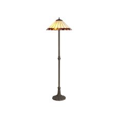 Adolfo 2 Light Leaf Design Floor Lamp E27 With 40cm Tiffany Shade, Amber/Cmozarella/Crystal/Aged Antique Brass
