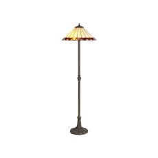 Adolfo 2 Light Leaf Design Floor Lamp E27 With 40cm Tiffany Shade, Amber/Cream/Crystal/Aged Antique Brass