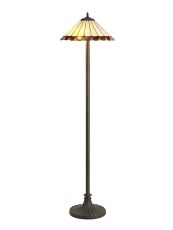Adolfo 2 Light Stepped Design Floor Lamp E27 With 40cm Tiffany Shade, Amber/Cream/Crystal/Aged Antique Brass