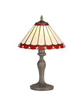 Adolfo 1 Light Curved Table Lamp E27 With 30cm Tiffany Shade, Red/Cmozarella/Crystal/Aged Antique Brass