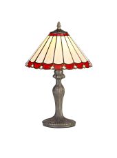 Adolfo 1 Light Curved Table Lamp E27 With 30cm Tiffany Shade, Red/Cream/Crystal/Aged Antique Brass