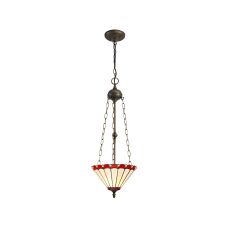 Adolfo 3 Light Uplighter Pendant E27 With 30cm Tiffany Shade, Red/Cmozarella/Crystal/Aged Antique Brass