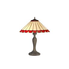 Adolfo 2 Light Curved Table Lamp E27 With 40cm Tiffany Shade, Red/Cmozarella/Crystal/Aged Antique Brass