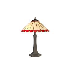 Adolfo 2 Light Octagonal Table Lamp E27 With 40cm Tiffany Shade, Red/Cream/Crystal/Aged Antique Brass