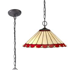 Adolfo 40.5cm 2 Light Downlighter Pendant E27 With 40cm Tiffany Shade, Red/Cream/Crystal/Aged Antique Brass
