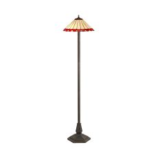 Adolfo 2 Light Octagonal Floor Lamp E27 With 40cm Tiffany Shade, Red/Cream/Crystal/Aged Antique Brass