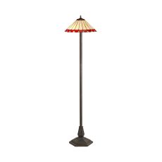 Adolfo 2 Light Octagonal Floor Lamp E27 With 40cm Tiffany Shade, Red/Cmozarella/Crystal/Aged Antique Brass