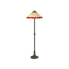 Adolfo 2 Light Leaf Design Floor Lamp E27 With 40cm Tiffany Shade, Red/Cream/Crystal/Aged Antique Brass
