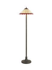 Adolfo 2 Light Stepped Design Floor Lamp E27 With 40cm Tiffany Shade, Red/Cream/Crystal/Aged Antique Brass