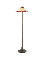 Adolfo 2 Light Stepped Design Floor Lamp E27 With 40cm Tiffany Shade, Red/Cmozarella/Crystal/Aged Antique Brass