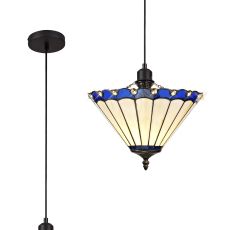 Adolfo 1 Light Uplighter Pendant E27 With 30cm Tiffany Shade, Blue/Cmozarella/Crystal/Black