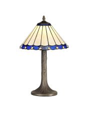 Adolfo 1 Light Tree Like Table Lamp E27 With 30cm Tiffany Shade, Blue/Cream/Crystal/Aged Antique Brass
