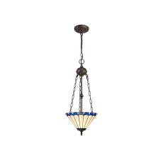 Adolfo 2 Light Uplighter Pendant E27 With 30cm Tiffany Shade, Blue/Cmozarella/Crystal/Aged Antique Brass