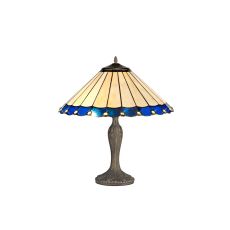 Adolfo 2 Light Curved Table Lamp E27 With 40cm Tiffany Shade, Blue/Cream/Crystal/Aged Antique Brass