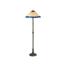 Adolfo 2 Light Leaf Design Floor Lamp E27 With 40cm Tiffany Shade, Blue/Cmozarella/Crystal/Aged Antique Brass
