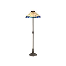 Adolfo 2 Light Leaf Design Floor Lamp E27 With 40cm Tiffany Shade, Blue/Cream/Crystal/Aged Antique Brass