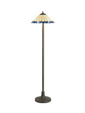 Adolfo 2 Light Stepped Design Floor Lamp E27 With 40cm Tiffany Shade, Blue/Cmozarella/Crystal/Aged Antique Brass