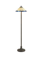 Adolfo 2 Light Stepped Design Floor Lamp E27 With 40cm Tiffany Shade, Blue/Cream/Crystal/Aged Antique Brass