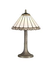 Adolfo 1 Light Tree Like Table Lamp E27 With 30cm Tiffany Shade, Grey/Cream/Crystal/Aged Antique Brass