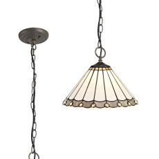 Adolfo 3 Light Downlighter Pendant E27 With 30cm Tiffany Shade, Grey/Cream/Crystal/Aged Antique Brass