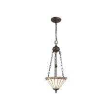 Adolfo 2 Light Uplighter Pendant E27 With 30cm Tiffany Shade, Grey/Cream/Crystal/Aged Antique Brass