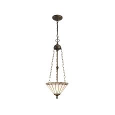 Adolfo 3 Light Uplighter Pendant E27 With 30cm Tiffany Shade, Grey/Cream/Crystal/Aged Antique Brass