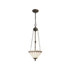 Adolfo 3 Light Uplighter Pendant E27 With 30cm Tiffany Shade, Grey/Cmozarella/Crystal/Aged Antique Brass