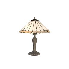 Adolfo 2 Light Curved Table Lamp E27 With 40cm Tiffany Shade, Grey/Cream/Crystal/Aged Antique Brass