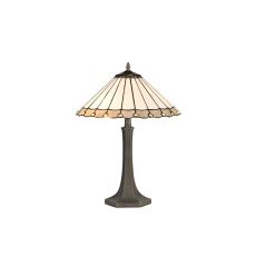 Adolfo 2 Light Octagonal Table Lamp E27 With 40cm Tiffany Shade, Grey/Cream/Crystal/Aged Antique Brass