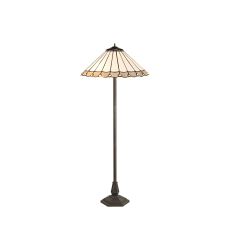 Adolfo 2 Light Octagonal Floor Lamp E27 With 40cm Tiffany Shade, Grey/Cream/Crystal/Aged Antique Brass