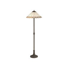 Adolfo 2 Light Leaf Design Floor Lamp E27 With 40cm Tiffany Shade, Grey/Cream/Crystal/Aged Antique Brass