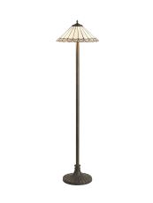 Adolfo 2 Light Stepped Design Floor Lamp E27 With 40cm Tiffany Shade, Grey/Cream/Crystal/Aged Antique Brass