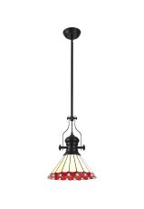 Adolfo 1 Light Pendant E27 With 30cm Tiffany Shade, Matt Black/Red/Cream/Crystal
