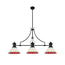 Adolfo 3 Light Linear Pendant E27 With 30cm Tiffany Shade, Matt Black, Red, Cream, Crystal