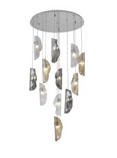 Alfonso 65cm Pendant 3m, 12 x G9, Polished Chrome / Clear & Amber & Smoked Glass Item Weight: 15kg