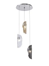 Alfonso 35cm Pendant 2m, 3 x G9, Polished Chrome / Clear & Amber & Smoked Glass