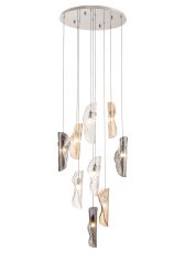 Alfonso 50cm Pendant 3m, 9 x G9, Polished Chrome / Clear & Amber & Smoked Glass