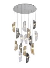 Alfonso 68cm Pendant 3m, 15 x G9, Polished Chrome / Clear & Amber & Smoked Glass, Item Weight: 17.5kg