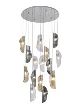 Alfonso 68cm Pendant 3m, 15 x G9, Polished Chrome / Clear & Amber & Smoked Glass, Item Weight: 17.5kg