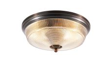 Moca 34cm 2 Light E27 Flush Ceiling Light, IP44, Bronze/Prismatic Glass
