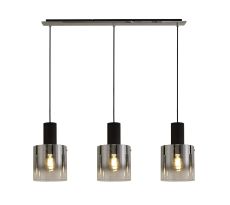 Nu Blok Linear Pendant, 3 Light Adjustable E27, Black/Smoke Fade Glass