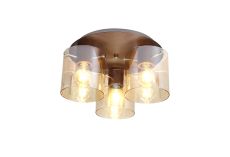 Nu Blok Round Ceiling Flush, 3 Light Flush Fitting, Mocha/Amber Fade Glass