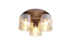 Nu Blok Round Ceiling Flush, 3 Light Flush Fitting, Mocha/Amber Fade Glass