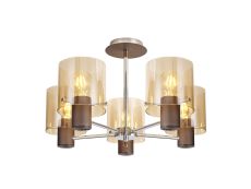 Nu Blok Semi Flush Flush, 5 Light Semi Flush Fitting, Mocha/Amber Fade Glass