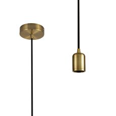 Briciole 1m Suspension Kit 1 Light Gilt Bronze/Black Braided Cable, E27 Max 60W, c/w Ceiling Bracket & Deeper Shade Ring