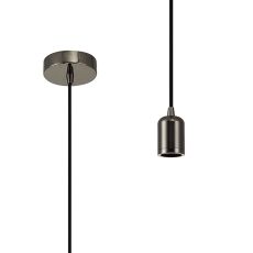 Briciole 10cm 1m 1 Light Pendant Black Chrome/Black Braided Cable, E27 Max 60W, c/w Ceiling Bracket & Deeper Shade Ring