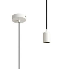 Briciole 10cm 1m 1 Light Pendant White/Black Braided Cable, E27 Max 60W, c/w Ceiling Bracket & Deeper Shade Ring