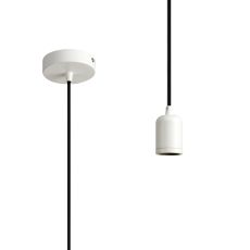 Briciole 10cm 1m 1 Light Pendant White/Black Braided Cable, E27 Max 60W, c/w Ceiling Bracket