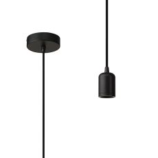 Briciole 10cm 1m 1 Light Pendant Black/Black Braided Cable, E27 Max 60W, c/w Ceiling Bracket & Deeper Shade Ring